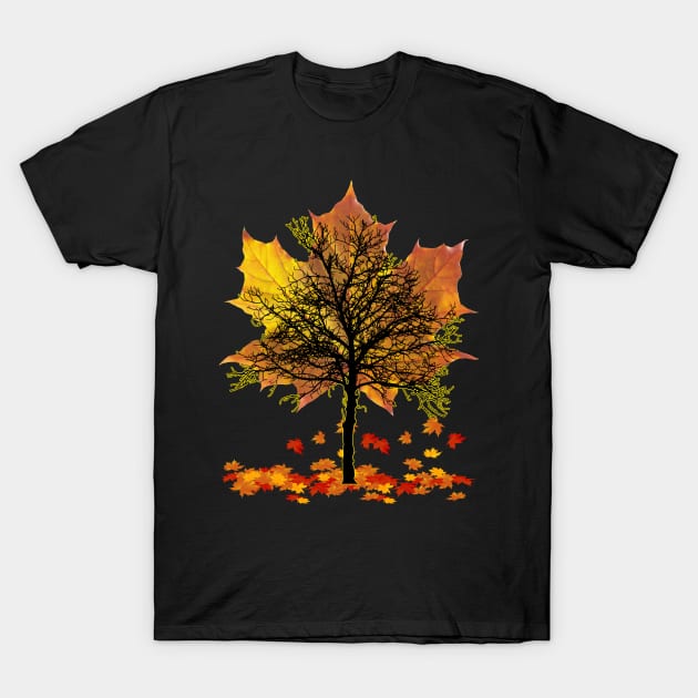 Maple Tree Falling Leaves Autumn Season T-Shirt by jenneketrotsenburg